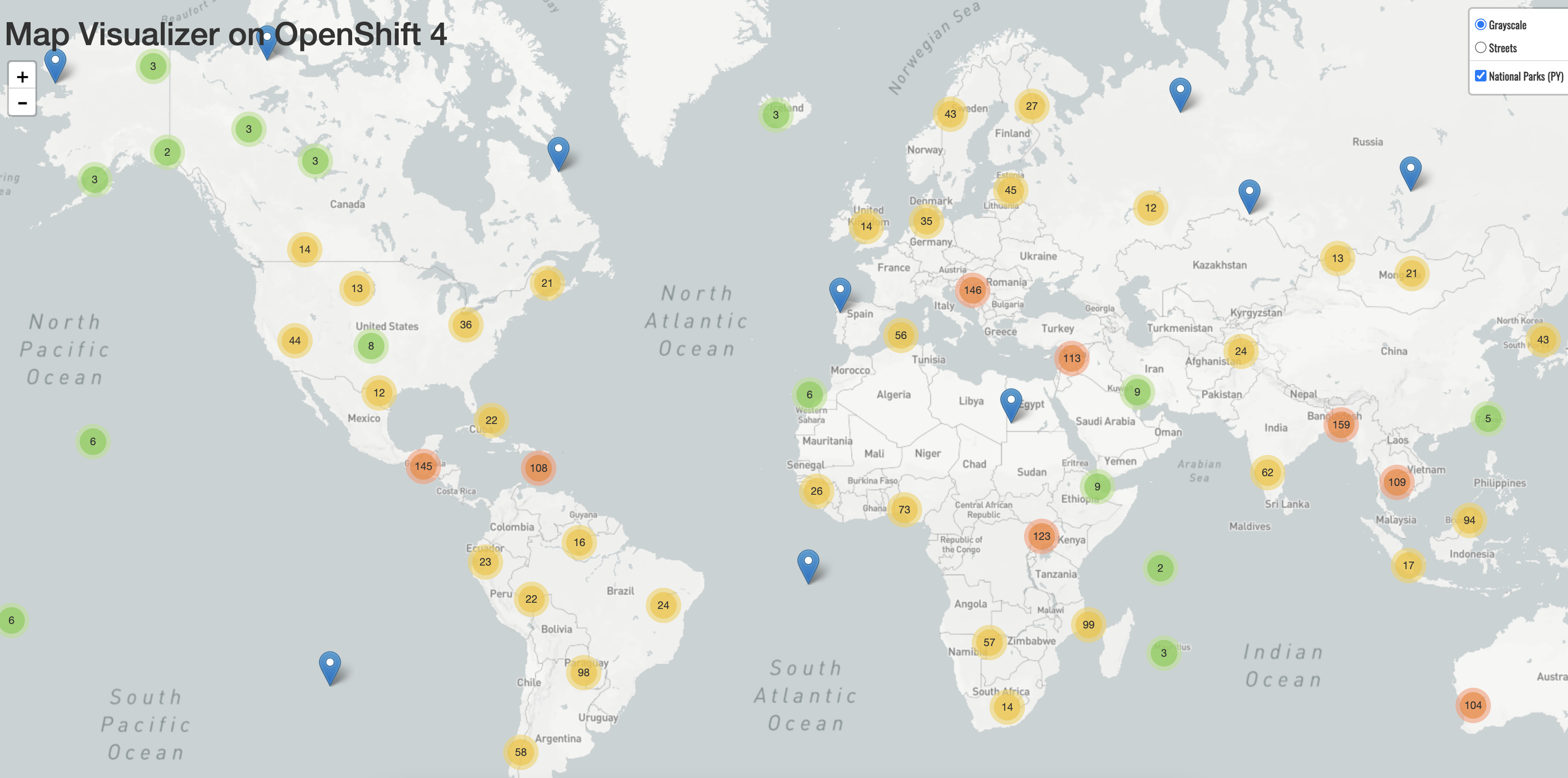 Map of the national parks across the world