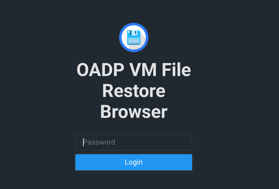 OADP VM File Restore Browser login page
