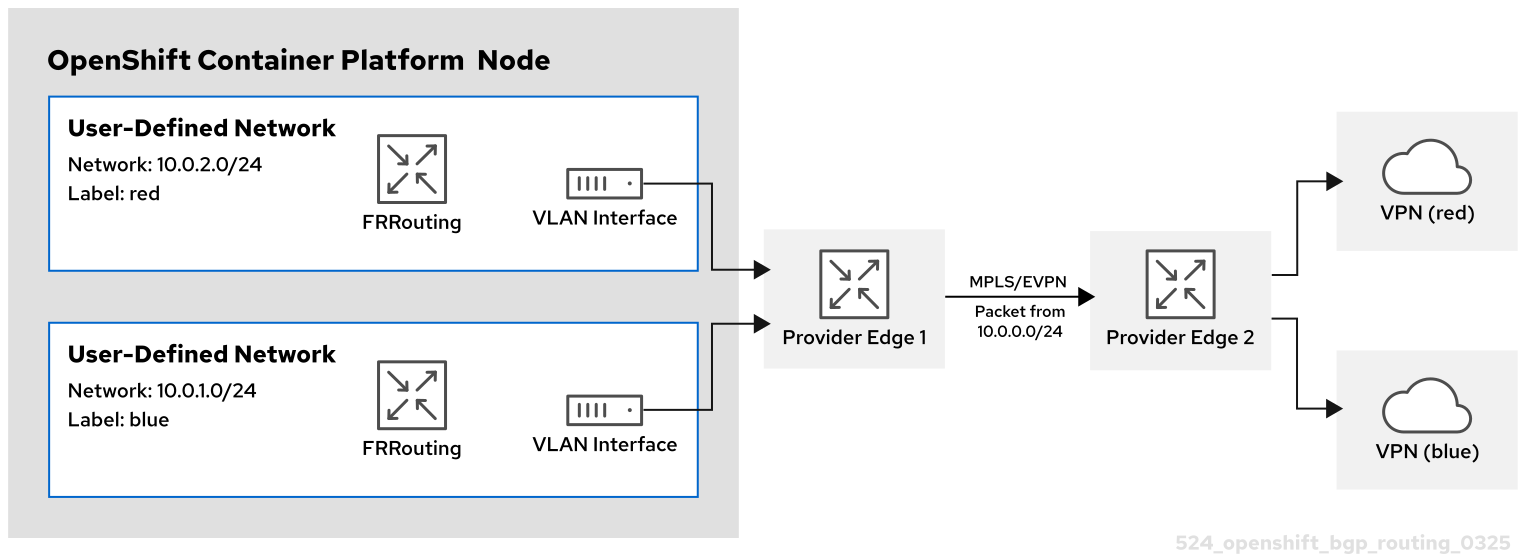 Advertising pod IPs from a cluster user-defined network over BGP with VPN