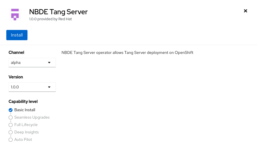 NBDE Tang Server Operator in the software catalog