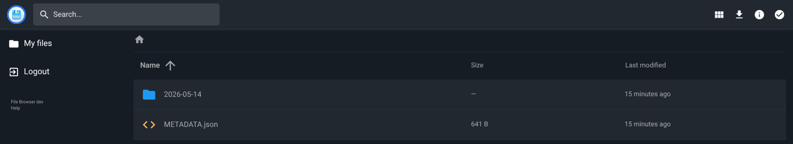 File browser listing showing backup contents